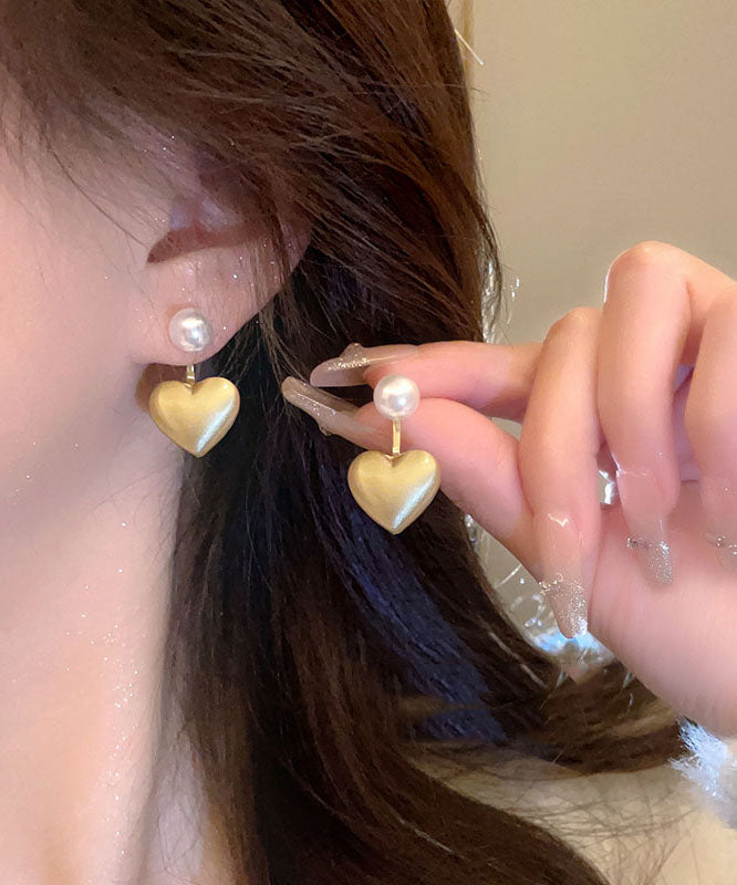 Art Gold Alloy Love Pearl Stud Earrings