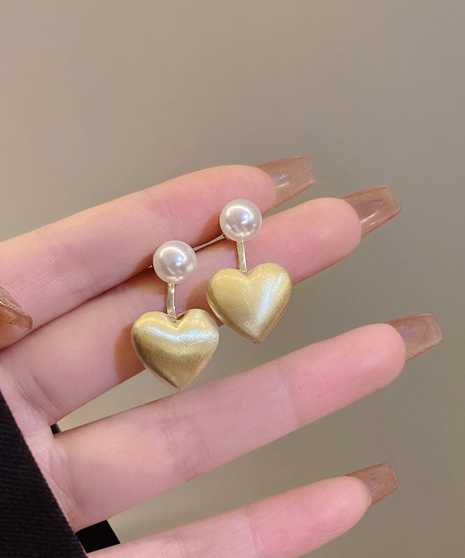 Art Gold Alloy Love Pearl Stud Earrings