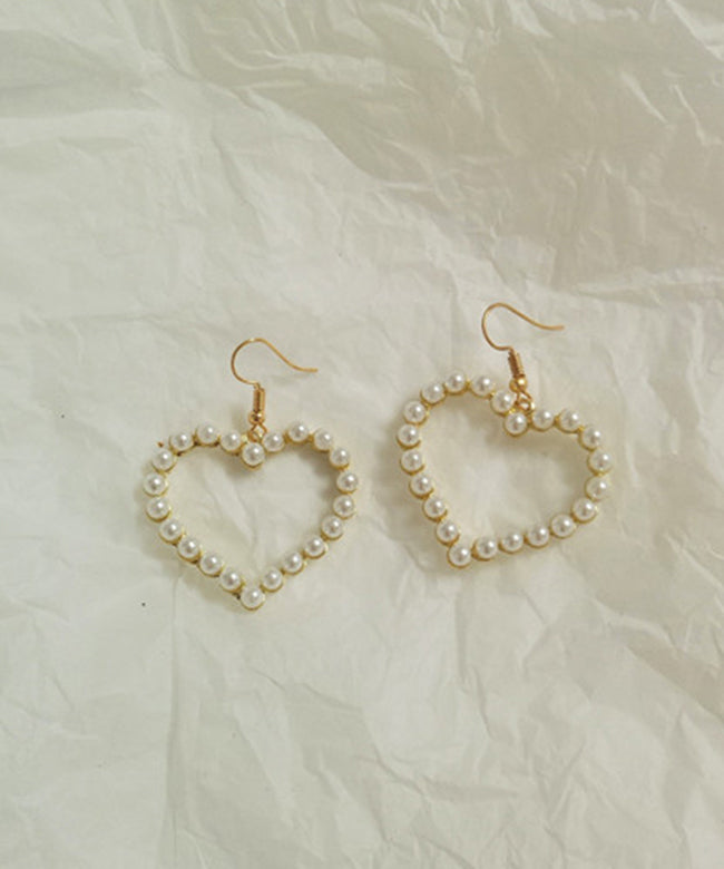 Art Gold Alloy Pearl Love Drop Earrings