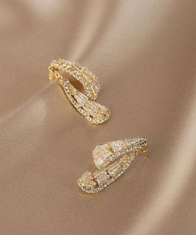 Art Gold Copper Zircon Hoop Earrings