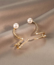 Art Gold Overgild Pearl Zircon Snake Shaped Stud Earrings