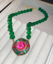Art Green Alloy Zircon Crystal Emerald Pendant Necklace
