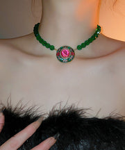 Art Green Alloy Zircon Crystal Emerald Pendant Necklace