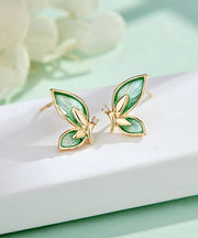 Art Green Butterfly Silver Crystal Zircon Stud Earrings