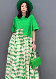 Art Green O-Neck Asymmetrical Patchwork Print Dresses Short Sleeve