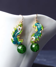 Art Green Overgild Cloisonne Clolured Glaze Shell Flower Drop Earrings