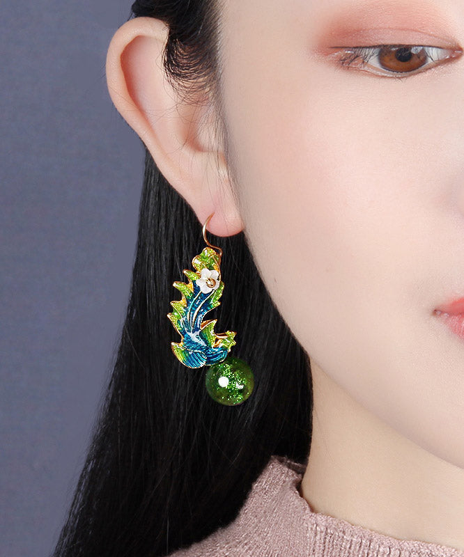 Art Green Overgild Cloisonne Clolured Glaze Shell Flower Drop Earrings