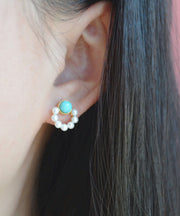 Art Green Overgild Pearl Turquoise Hoop Earrings