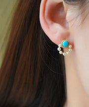 Art Green Overgild Pearl Turquoise Hoop Earrings