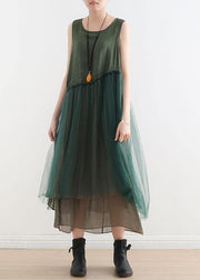 Art Green Patchwork Cotton Summer Dresses - SooLinen