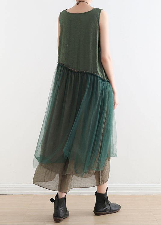 Art Green Patchwork Cotton Summer Dresses - SooLinen