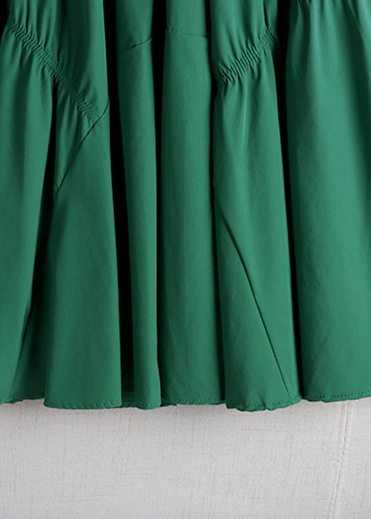 Art Green Patchwork Wrinkled A Line Skirt Spring