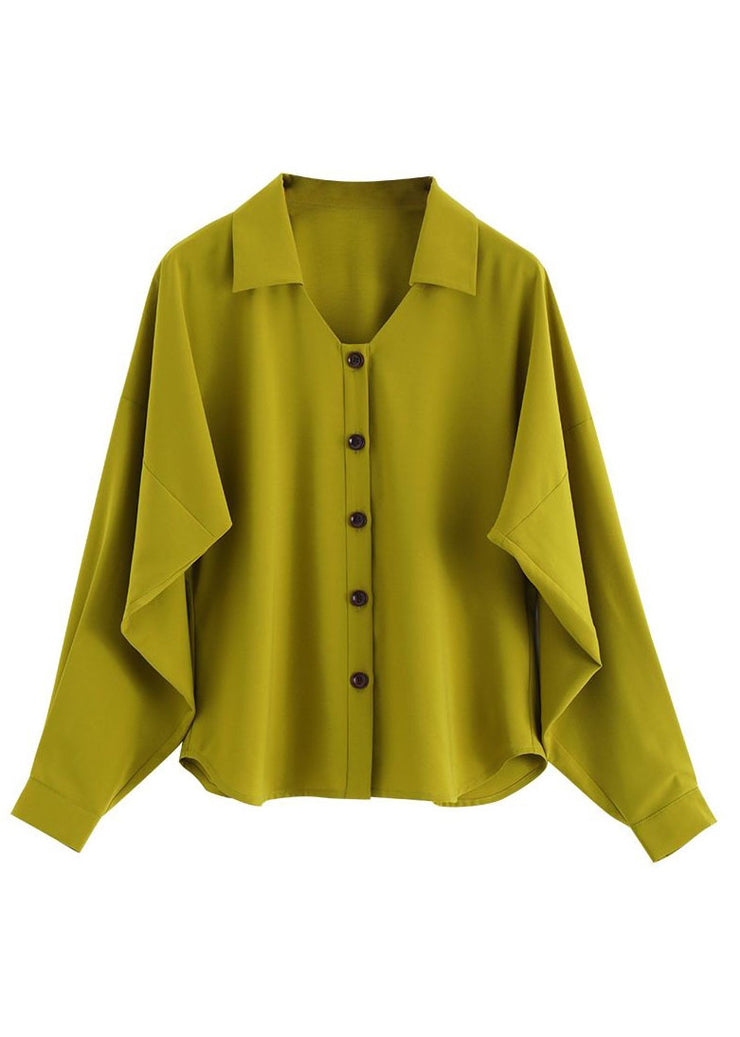 Art Green Peter Pan Collar Wrinkled Patchwork Chiffon Shirt Spring