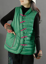 Art Green Pockets Oriental Duck Down Filled Womens Vest Winter