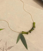 Art Green Sterling Silver Overgild Bamboo Joint Pendant Necklace