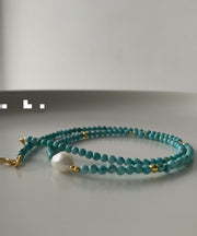 Art Green Sterling Silver Overgild Turquoise Pearl Necklace