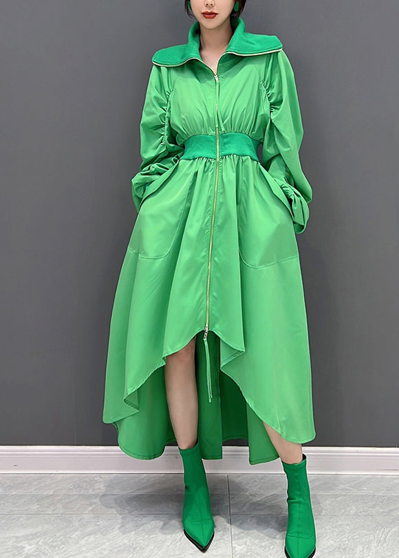 Art Green Turtleneck Zippered Tunic Maxi Dresses Fall