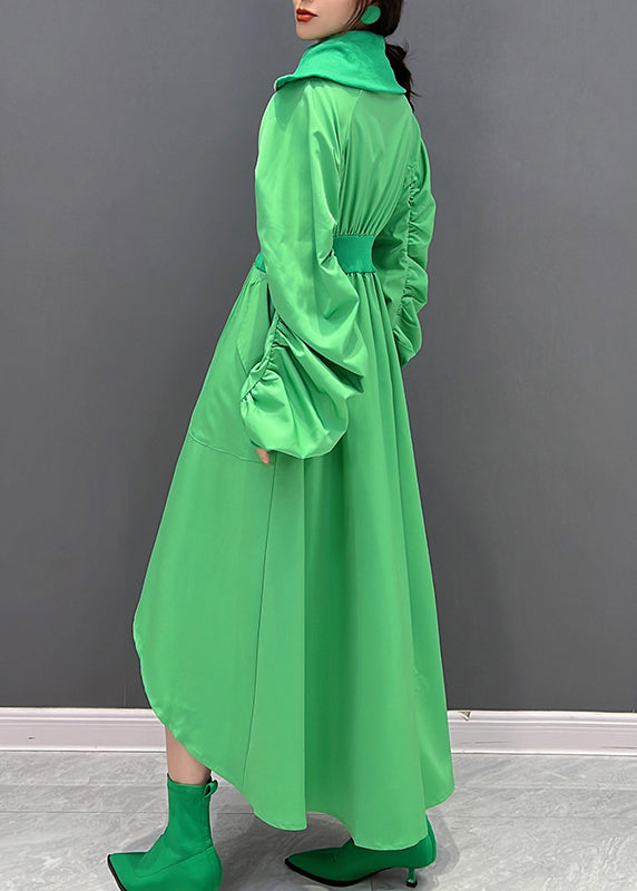 Art Green Turtleneck Zippered Tunic Maxi Dresses Fall
