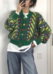 Art Green retro Button Cute Fall Knit sweaters