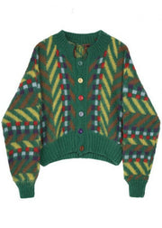 Art Green retro Button Cute Fall Knit sweaters