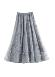 Art Grey Dragonfly Embroidered High Waist Tulle Skirts Summer