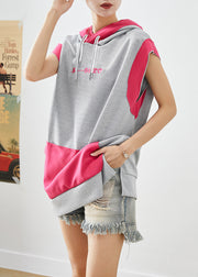 Art Grey Hooded Patchwork Pockets Cotton Pullover Streetwear Summer