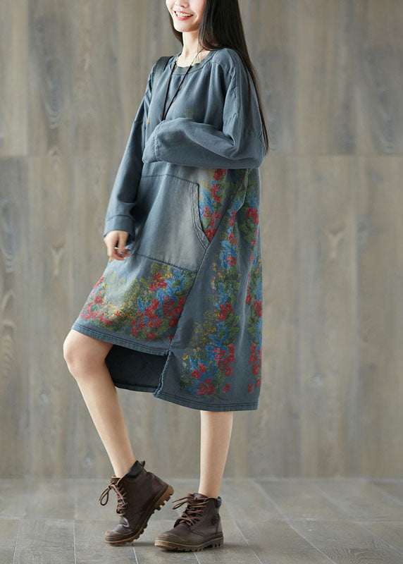 Art Grey O-Neck asymmetrischer Pullover Streetwear Kleider Frühling