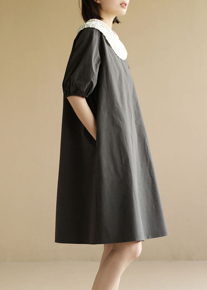 Art Grey O-Neck Patchwork Oversized A Line Dress Short Sleeve