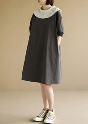 Art Grey O-Neck Patchwork übergroßes A-Linien-Kleid mit kurzen Ärmeln