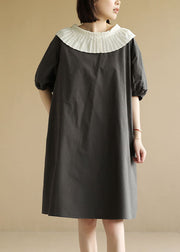 Art Grey O-Neck Patchwork übergroßes A-Linien-Kleid mit kurzen Ärmeln