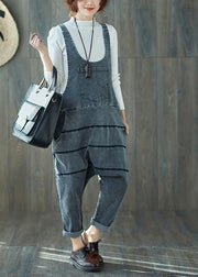 Art Grey Oversized Patchwork Cotton Denim Jumpsuit Spring