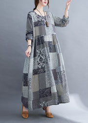 Art Grey Oversized Plaid Exra Large Hem Cotton Holiday Dress Spring