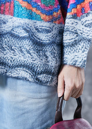 Art Grey Oversized Print Knit Pullover Spring