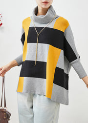 Art Grey Oversized Print Knit Tops Batwing Sleeve