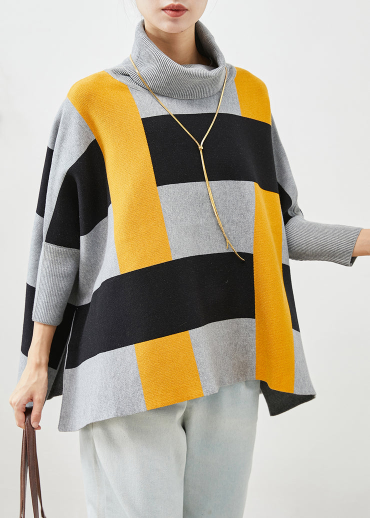 Art Grey Oversized Print Knit Tops Batwing Sleeve