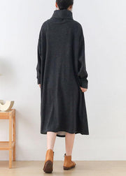 Art Grey Pockets Patchwork Fall Long Sleeve Robe Dresses - SooLinen
