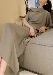 Art Grey Ruffled Asymmetrical Patchwork Cotton Dress Summer