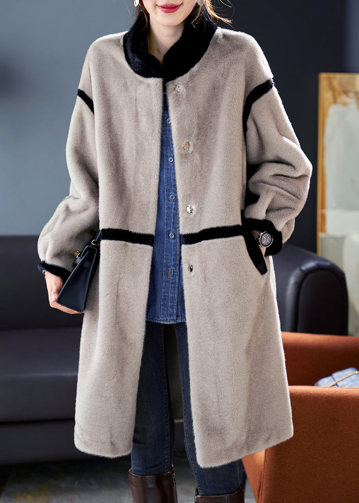 Art Grey Stand Collar Patchwork Mink Velvet Coats Winter