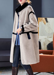 Art Grey Stand Collar Patchwork Mink Velvet Coats Winter