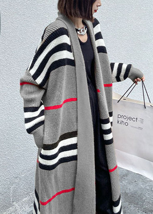 Art Grey Striped cozy Casual Fall Knit Cardigans