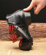 Art Hollow Out Cowhide Leather Boots Splicing Oriental Boots