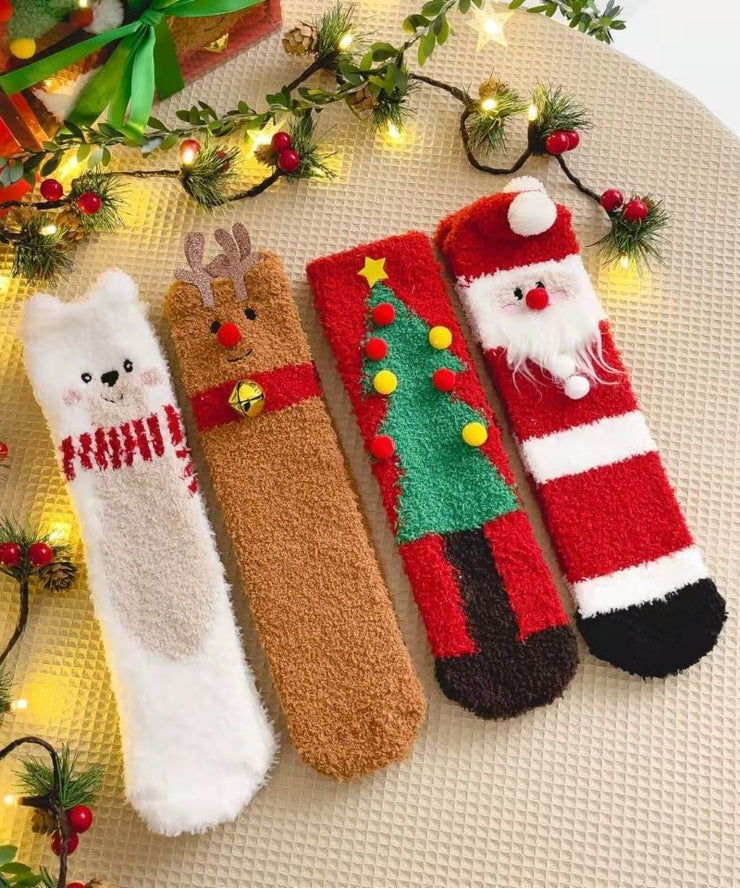 Art Jacquard Christmas Theme Thick Velour Crew Socks
