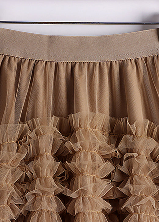Art Khaki fashion low high design tulle Skirt Spring