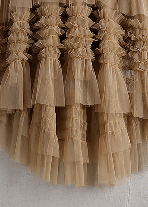 Art Khaki fashion low high design tulle Skirt Spring