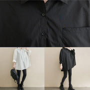 Art Lapel Pockets Spring Tunic Top Shirts Black Top - SooLinen