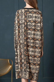 Art Leopard O-Neck Cotton Long sleeve Spring Long Dress - SooLinen