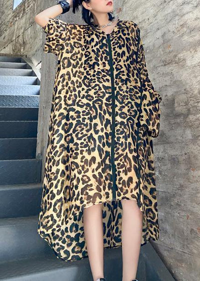 Art Leopard dresses Metropolitan Museum Life hooded zippered Maxi Summer Dress - SooLinen