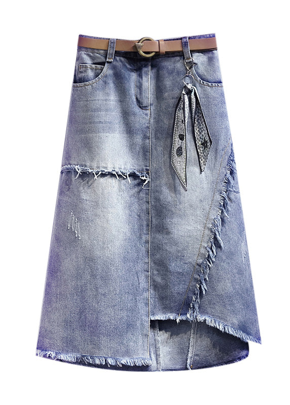 Art Light Blue Asymmetrical Patchwork High Waist Denim Skirt Summer