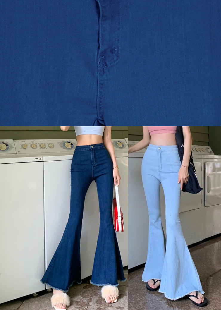 Art Light Blue Pockets Patchwork Flared Trousers Summer