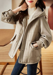 Art Light Grey Hooded Patchwork Fine Cotton Filled Jackets Winter